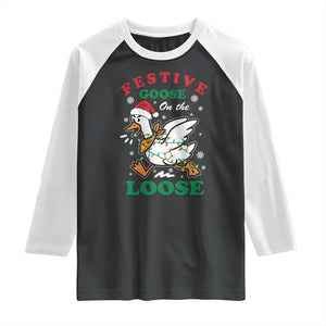Funny Goose Christmas Raglan Shirt Festive Goose On The Loose Xmas Holiday TS11 Black White Print Your Wear