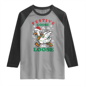 Funny Goose Christmas Raglan Shirt Festive Goose On The Loose Xmas Holiday TS11 Sport Gray Black Print Your Wear