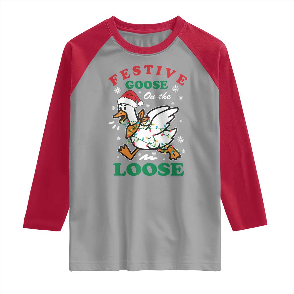 Funny Goose Christmas Raglan Shirt Festive Goose On The Loose Xmas Holiday TS11 Sport Gray Red Print Your Wear