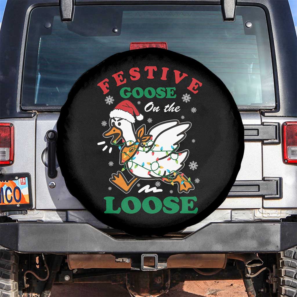 Funny Goose Christmas Spare Tire Cover Festive Goose On The Loose Xmas Holiday TS11 No hole Black Print Your Wear