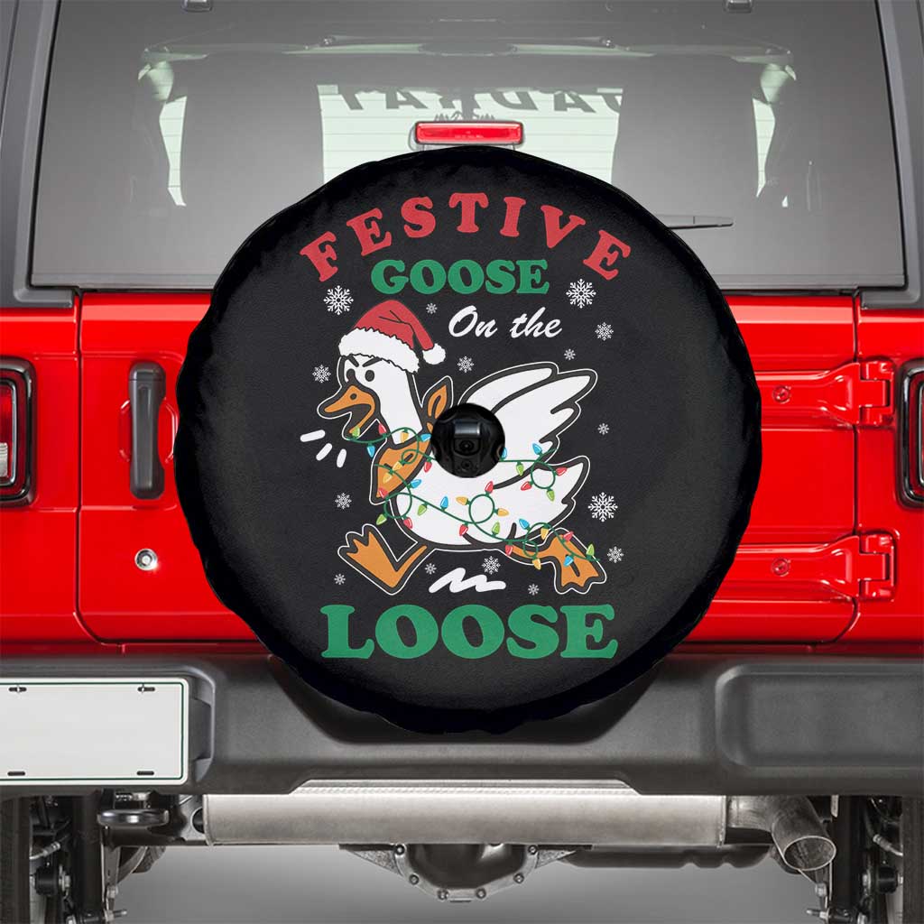 Funny Goose Christmas Spare Tire Cover Festive Goose On The Loose Xmas Holiday TS11 Black Print Your Wear