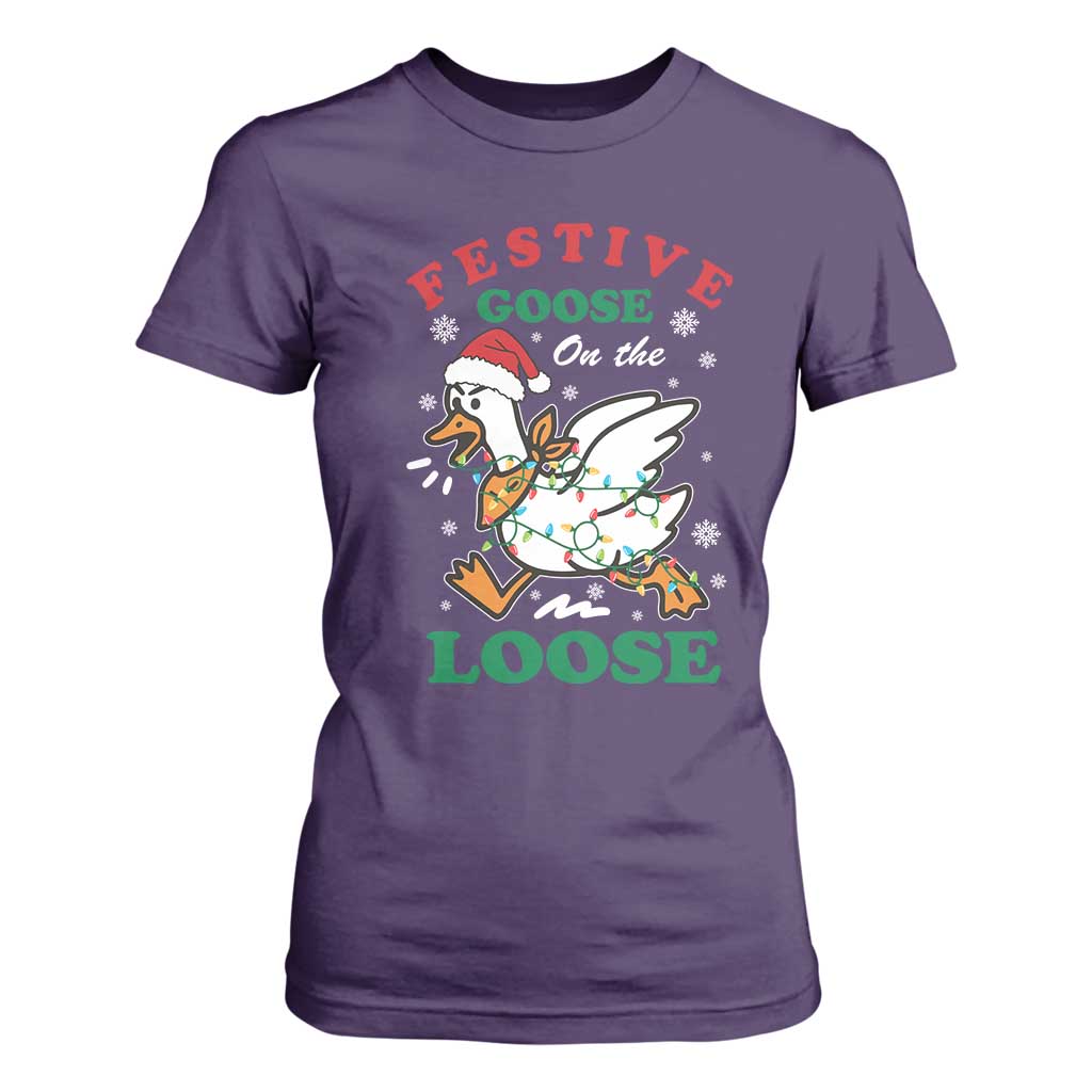 Funny Goose Christmas T Shirt For Women Festive Goose On The Loose Xmas Holiday TS11 Purple Print Your Wear