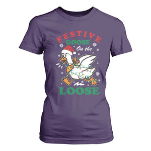Funny Goose Christmas T Shirt For Women Festive Goose On The Loose Xmas Holiday TS11 Purple Print Your Wear