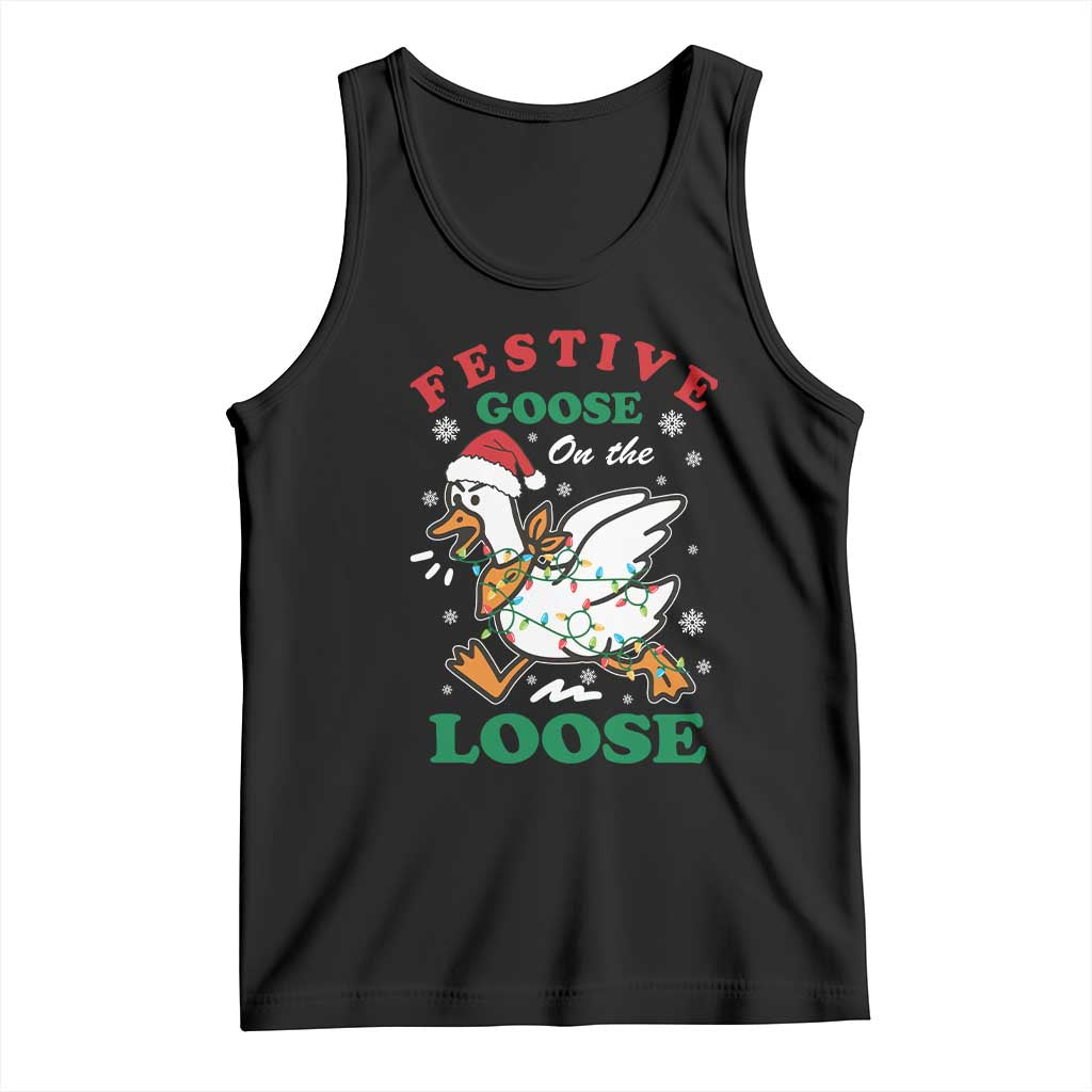 Funny Goose Christmas Tank Top Festive Goose On The Loose Xmas Holiday TS11 Black Print Your Wear