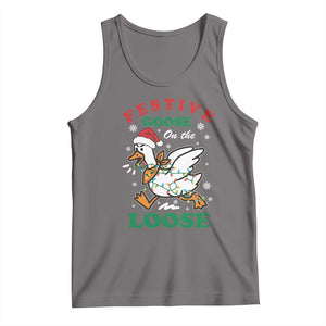 Funny Goose Christmas Tank Top Festive Goose On The Loose Xmas Holiday TS11 Deep Heather Print Your Wear