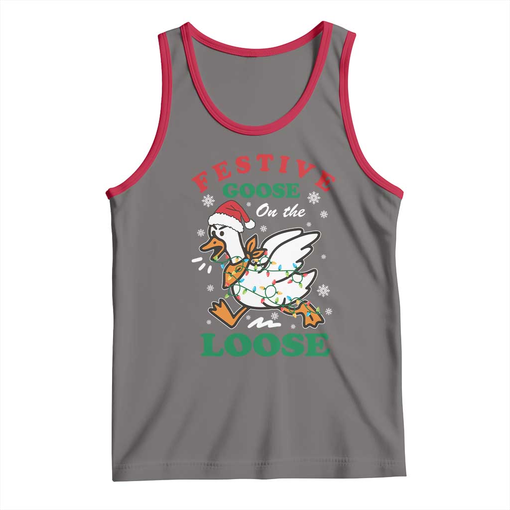 Funny Goose Christmas Tank Top Festive Goose On The Loose Xmas Holiday TS11 Deep Heather Red Print Your Wear