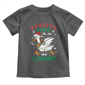 Funny Goose Christmas Toddler T Shirt Festive Goose On The Loose Xmas Holiday TS11 Dark Heather Print Your Wear