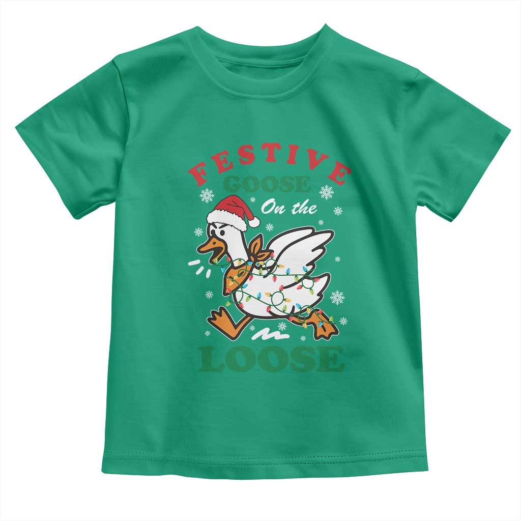 Funny Goose Christmas Toddler T Shirt Festive Goose On The Loose Xmas Holiday TS11 Irish Green Print Your Wear