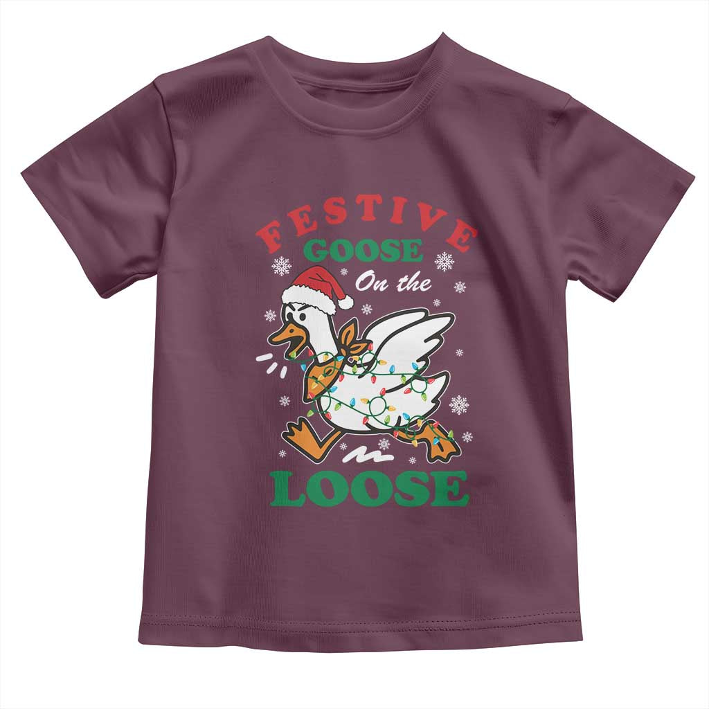 Funny Goose Christmas Toddler T Shirt Festive Goose On The Loose Xmas Holiday TS11 Maroon Print Your Wear