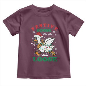 Funny Goose Christmas Toddler T Shirt Festive Goose On The Loose Xmas Holiday TS11 Maroon Print Your Wear