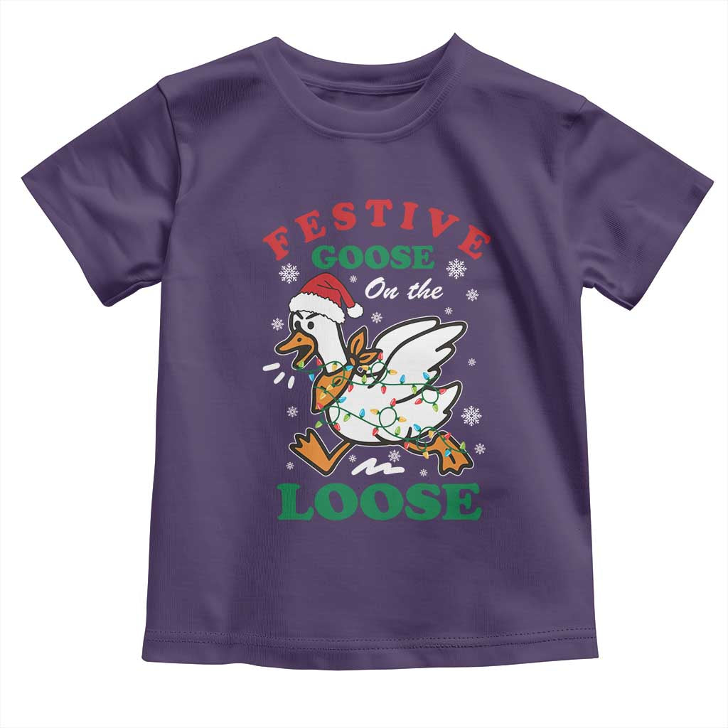 Funny Goose Christmas Toddler T Shirt Festive Goose On The Loose Xmas Holiday TS11 Purple Print Your Wear