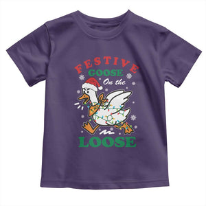 Funny Goose Christmas Toddler T Shirt Festive Goose On The Loose Xmas Holiday TS11 Purple Print Your Wear