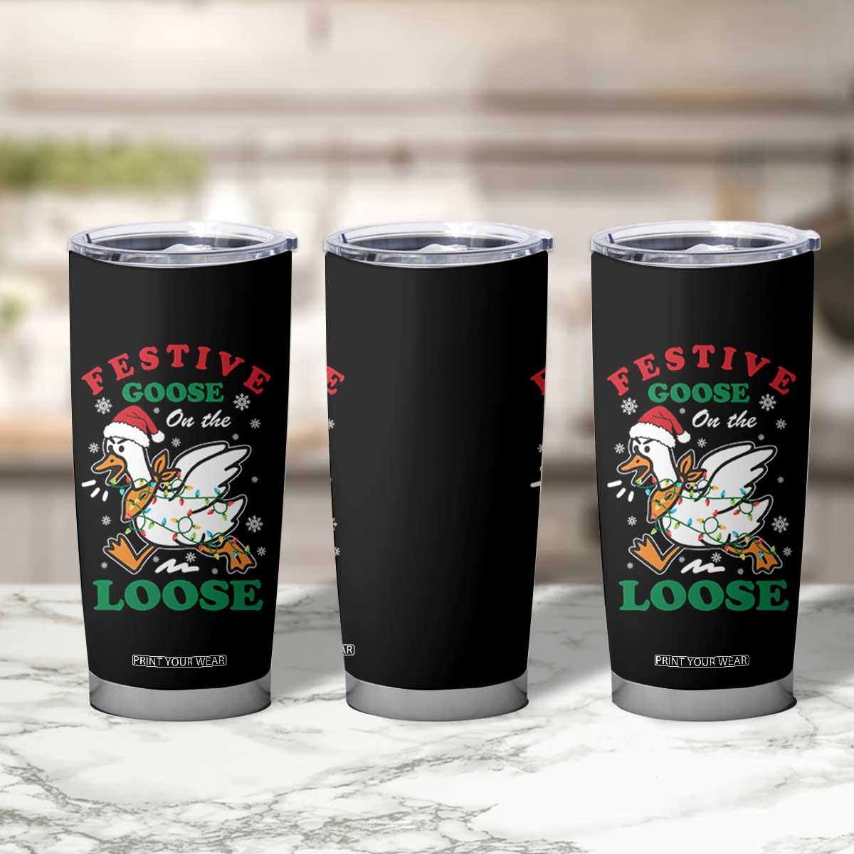 Funny Goose Christmas Tumbler Cup Festive Goose On The Loose Xmas Holiday TS11 Print Your Wear