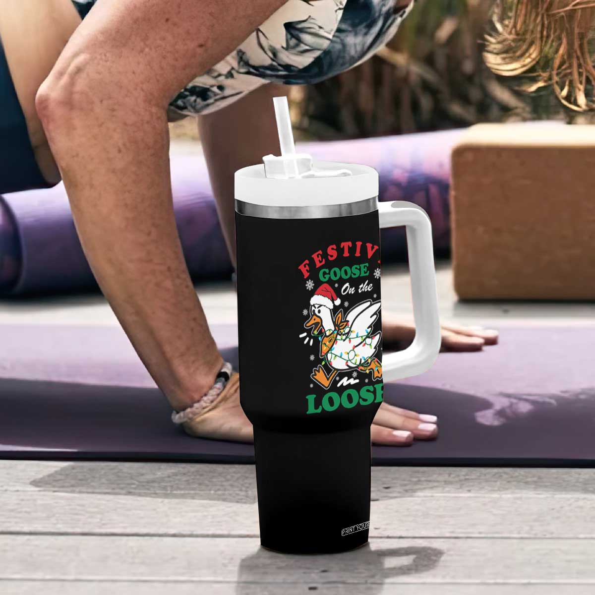Funny Goose Christmas Tumbler With Handle Festive Goose On The Loose Xmas Holiday TS11 Print Your Wear