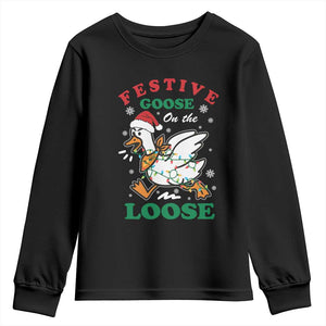Funny Goose Christmas Youth Sweatshirt Festive Goose On The Loose Xmas Holiday TS11 Black Print Your Wear