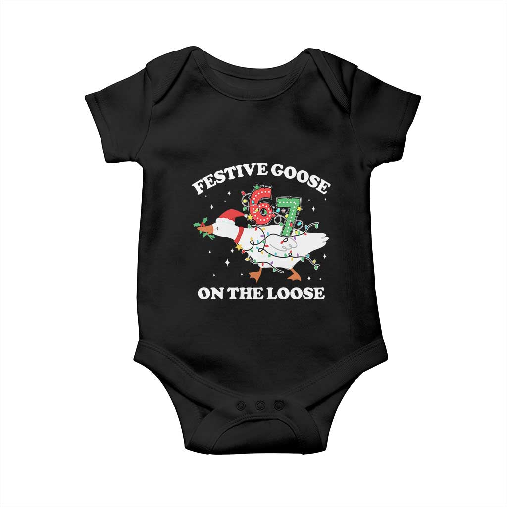 Funny Goose 67 Christmas Baby Onesie Festive Goose On The Loose Six Seven Meme TS11 Black Print Your Wear