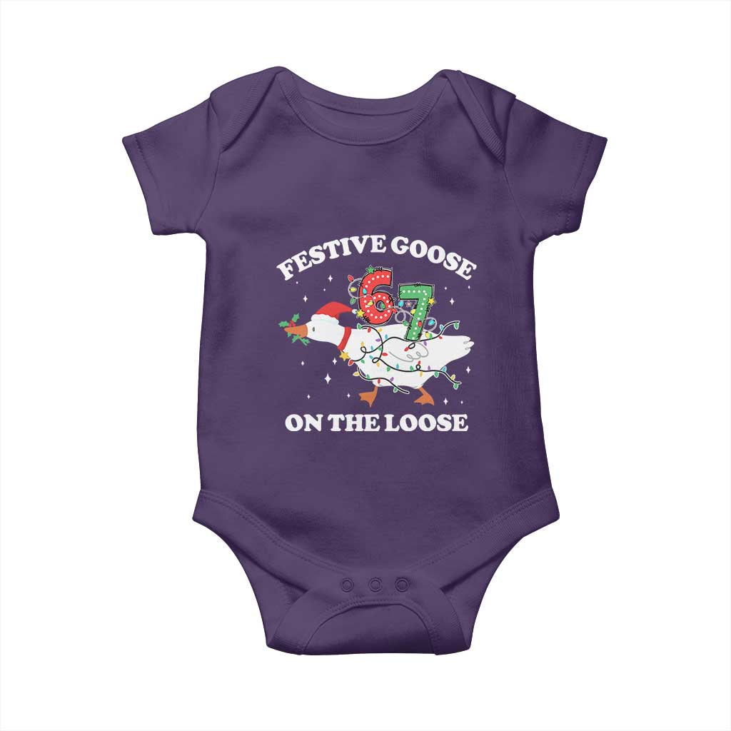 Funny Goose 67 Christmas Baby Onesie Festive Goose On The Loose Six Seven Meme TS11 Purple Print Your Wear