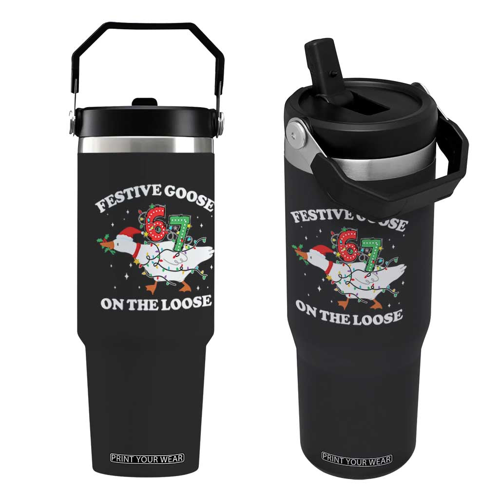 Funny Goose 67 Christmas Flip Straw Tumbler Festive Goose On The Loose Six Seven Meme TS11 One Size: 30 oz Black Print Your Wear