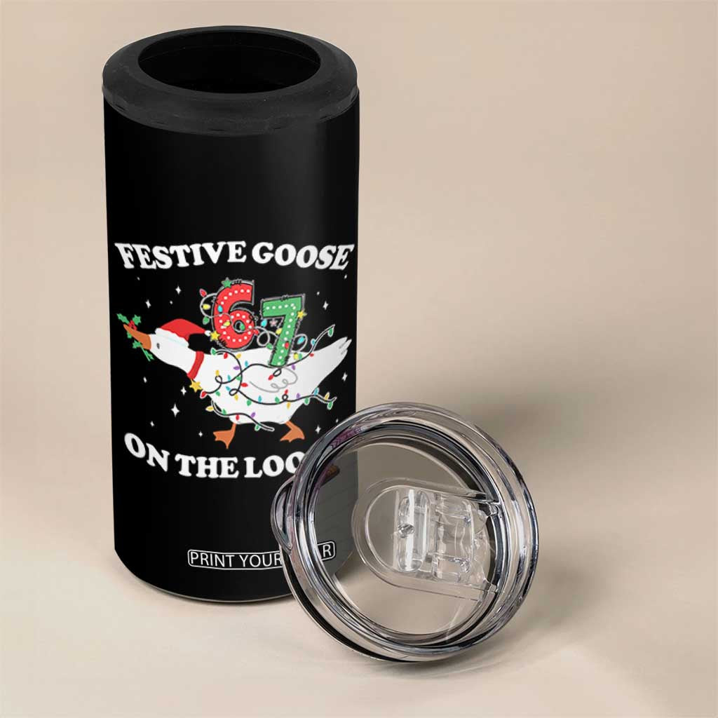 Funny Goose 67 Christmas 4 in 1 Can Cooler Tumbler Festive Goose On The Loose Six Seven Meme TS11 Print Your Wear