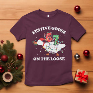 Funny Goose 67 Christmas T Shirt Festive Goose On The Loose Six Seven Meme TS11 Maroon Print Your Wear