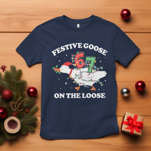 Funny Goose 67 Christmas T Shirt Festive Goose On The Loose Six Seven Meme TS11 Navy Print Your Wear