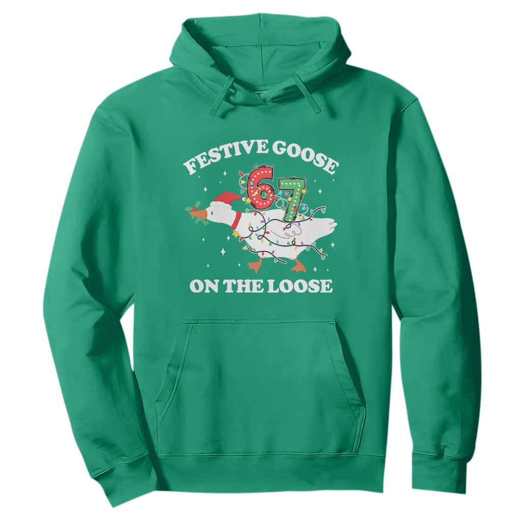 Funny Goose 67 Christmas Hoodie Festive Goose On The Loose Six Seven Meme TS11 Irish Green Print Your Wear
