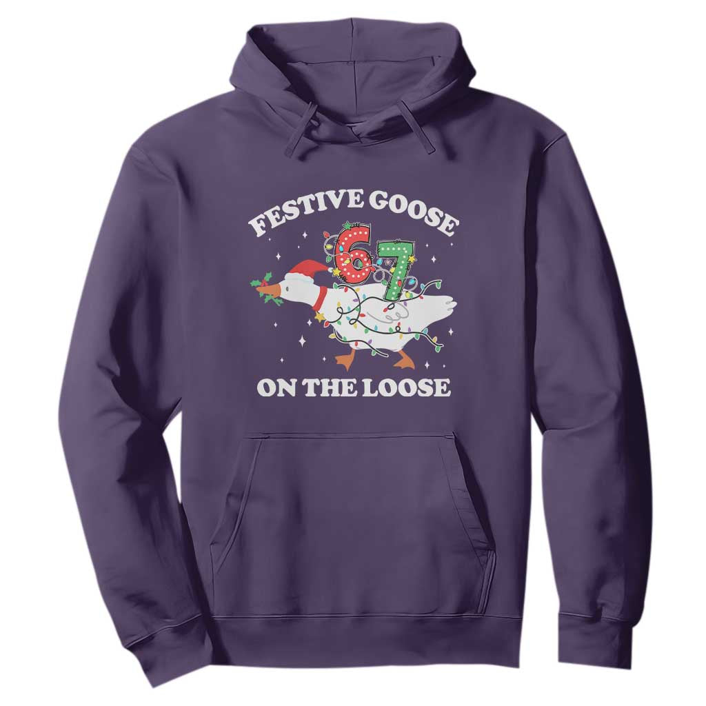 Funny Goose 67 Christmas Hoodie Festive Goose On The Loose Six Seven Meme TS11 Purple Print Your Wear