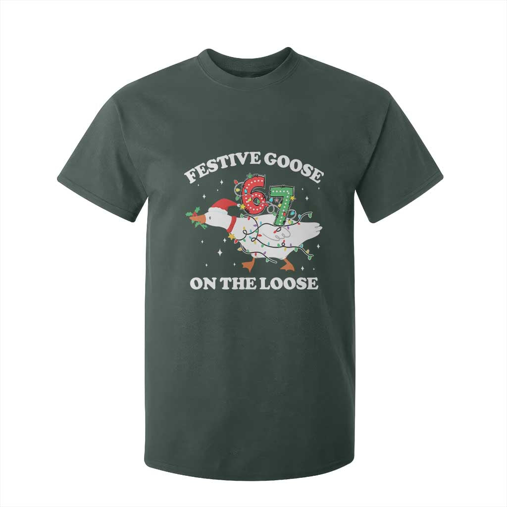 Funny Goose 67 Christmas T Shirt For Kid Festive Goose On The Loose Six Seven Meme TS11 Dark Forest Green Print Your Wear
