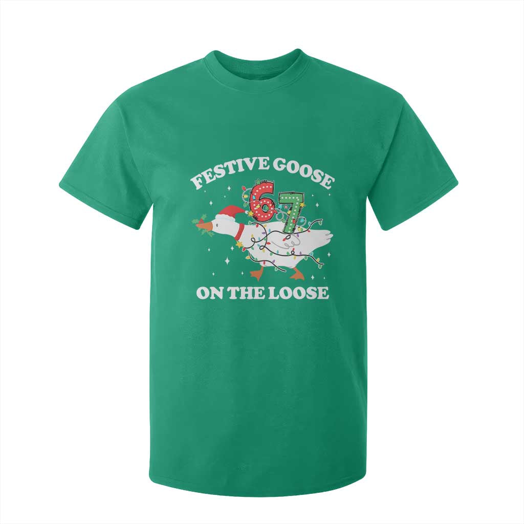 Funny Goose 67 Christmas T Shirt For Kid Festive Goose On The Loose Six Seven Meme TS11 Irish Green Print Your Wear