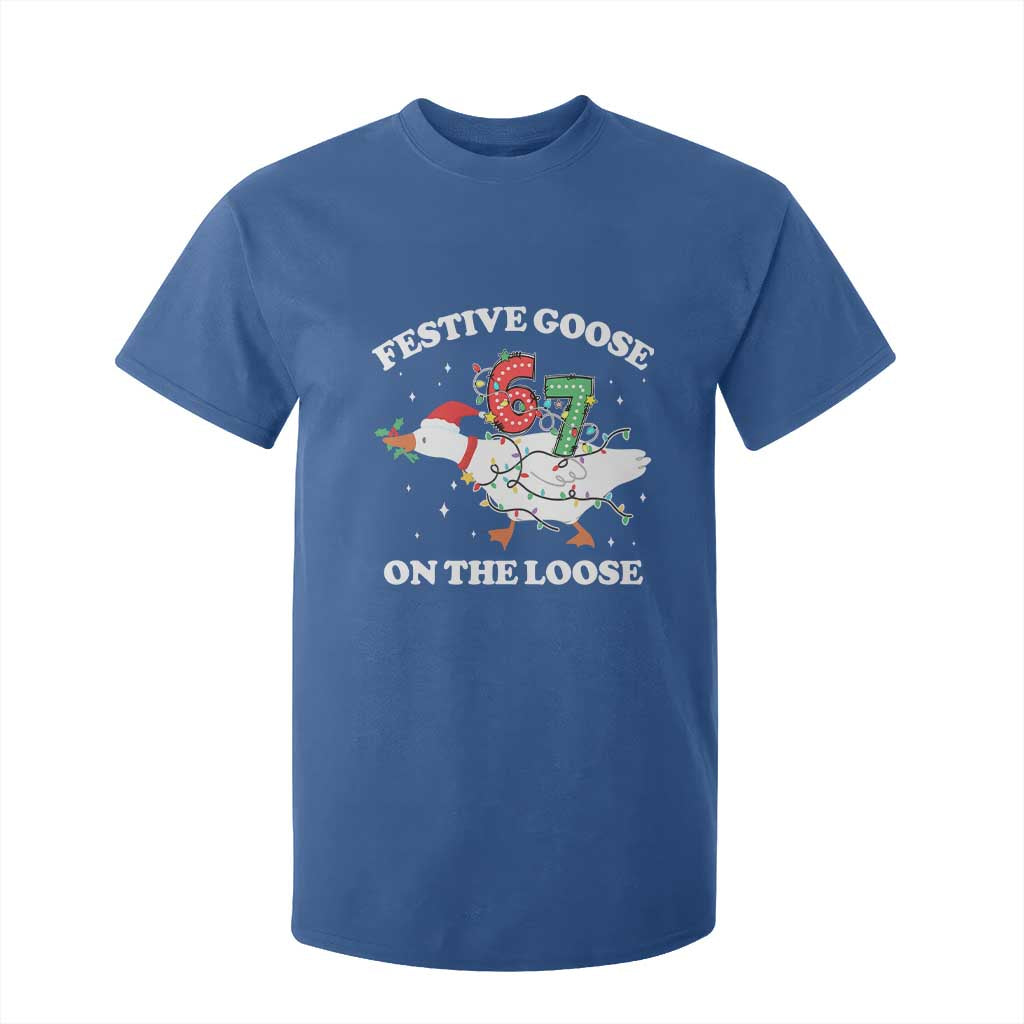 Funny Goose 67 Christmas T Shirt For Kid Festive Goose On The Loose Six Seven Meme TS11 Royal Blue Print Your Wear