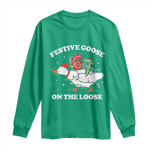 Funny Goose 67 Christmas Long Sleeve Shirt Festive Goose On The Loose Six Seven Meme TS11 Irish Green Print Your Wear