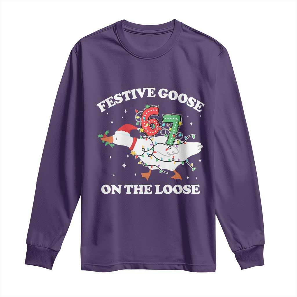 Funny Goose 67 Christmas Long Sleeve Shirt Festive Goose On The Loose Six Seven Meme TS11 Purple Print Your Wear