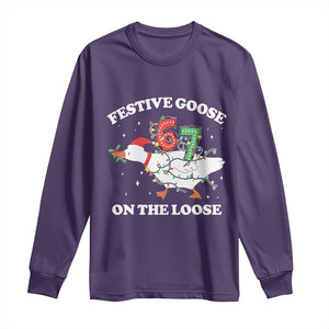 Funny Goose 67 Christmas Long Sleeve Shirt Festive Goose On The Loose Six Seven Meme TS11 Purple Print Your Wear