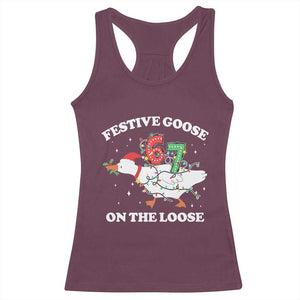 Funny Goose 67 Christmas Racerback Tank Top Festive Goose On The Loose Six Seven Meme TS11 Maroon Print Your Wear