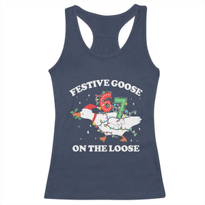Funny Goose 67 Christmas Racerback Tank Top Festive Goose On The Loose Six Seven Meme TS11 Navy Print Your Wear