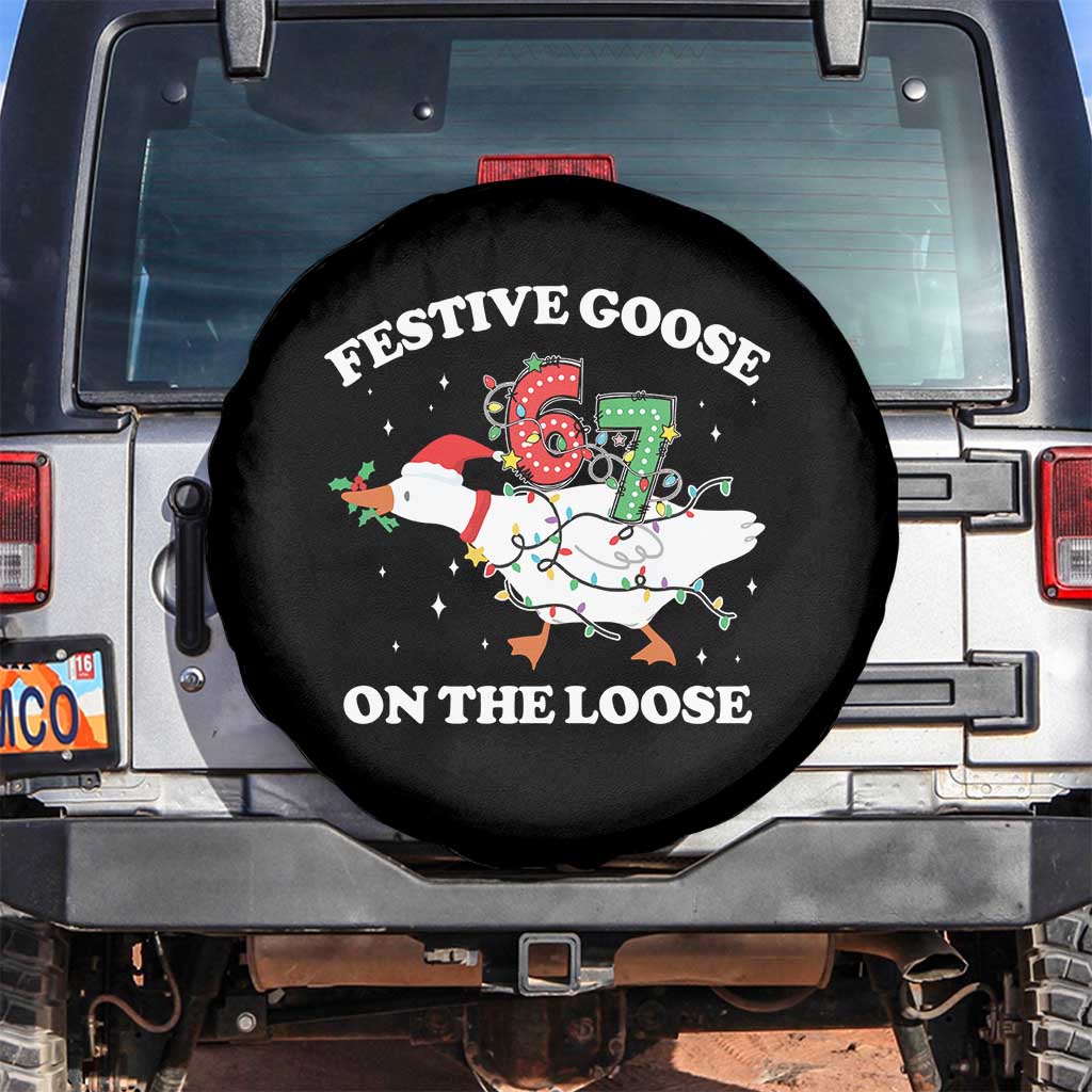 Funny Goose 67 Christmas Spare Tire Cover Festive Goose On The Loose Six Seven Meme TS11 No hole Black Print Your Wear