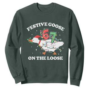 Funny Goose 67 Christmas Sweatshirt Festive Goose On The Loose Six Seven Meme TS11 Dark Forest Green Print Your Wear