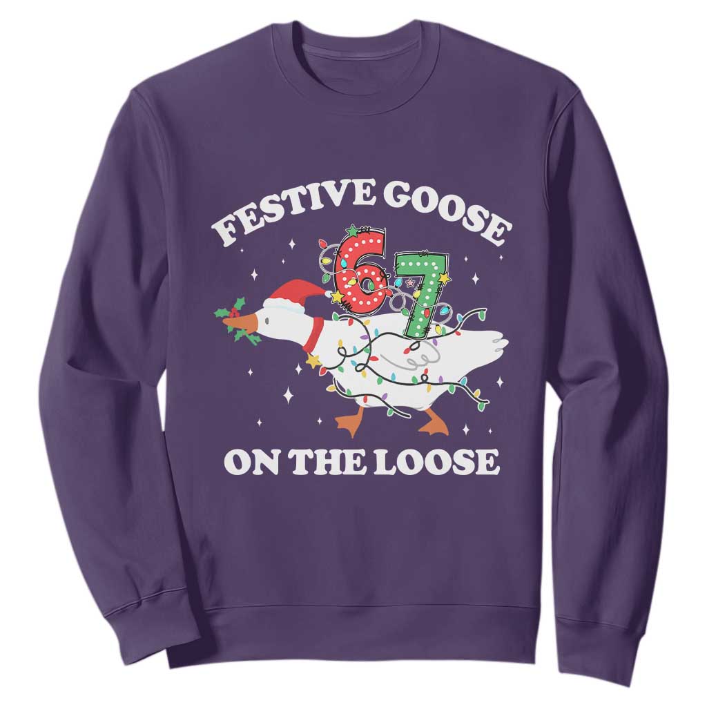 Funny Goose 67 Christmas Sweatshirt Festive Goose On The Loose Six Seven Meme TS11 Purple Print Your Wear