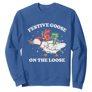Funny Goose 67 Christmas Sweatshirt Festive Goose On The Loose Six Seven Meme TS11 Royal Blue Print Your Wear