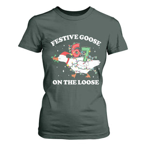Funny Goose 67 Christmas T Shirt For Women Festive Goose On The Loose Six Seven Meme TS11 Dark Forest Green Print Your Wear