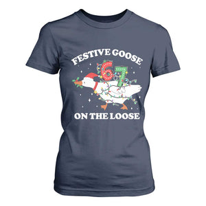 Funny Goose 67 Christmas T Shirt For Women Festive Goose On The Loose Six Seven Meme TS11 Navy Print Your Wear