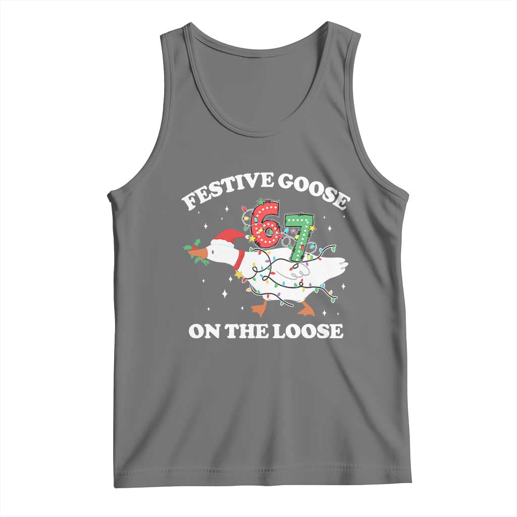 Funny Goose 67 Christmas Tank Top Festive Goose On The Loose Six Seven Meme TS11 Black Heather Print Your Wear