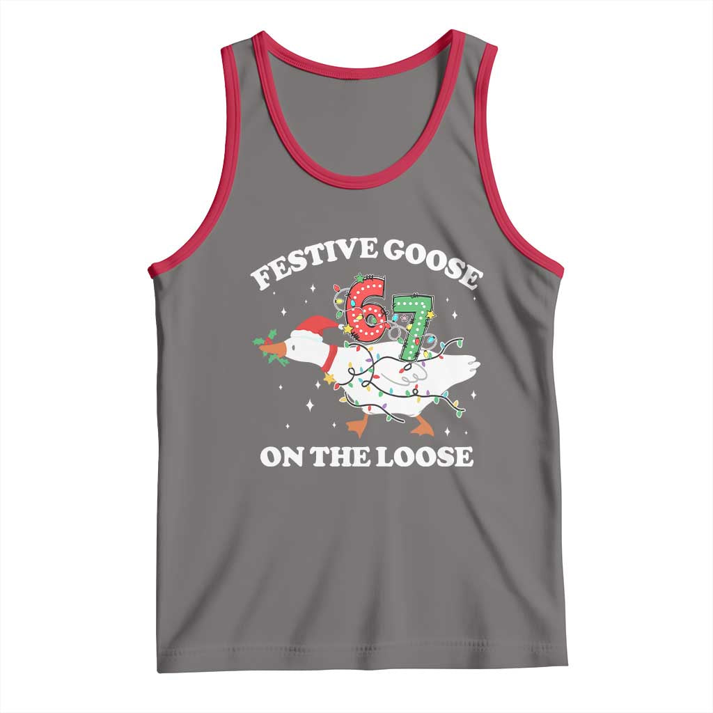 Funny Goose 67 Christmas Tank Top Festive Goose On The Loose Six Seven Meme TS11 Deep Heather Red Print Your Wear