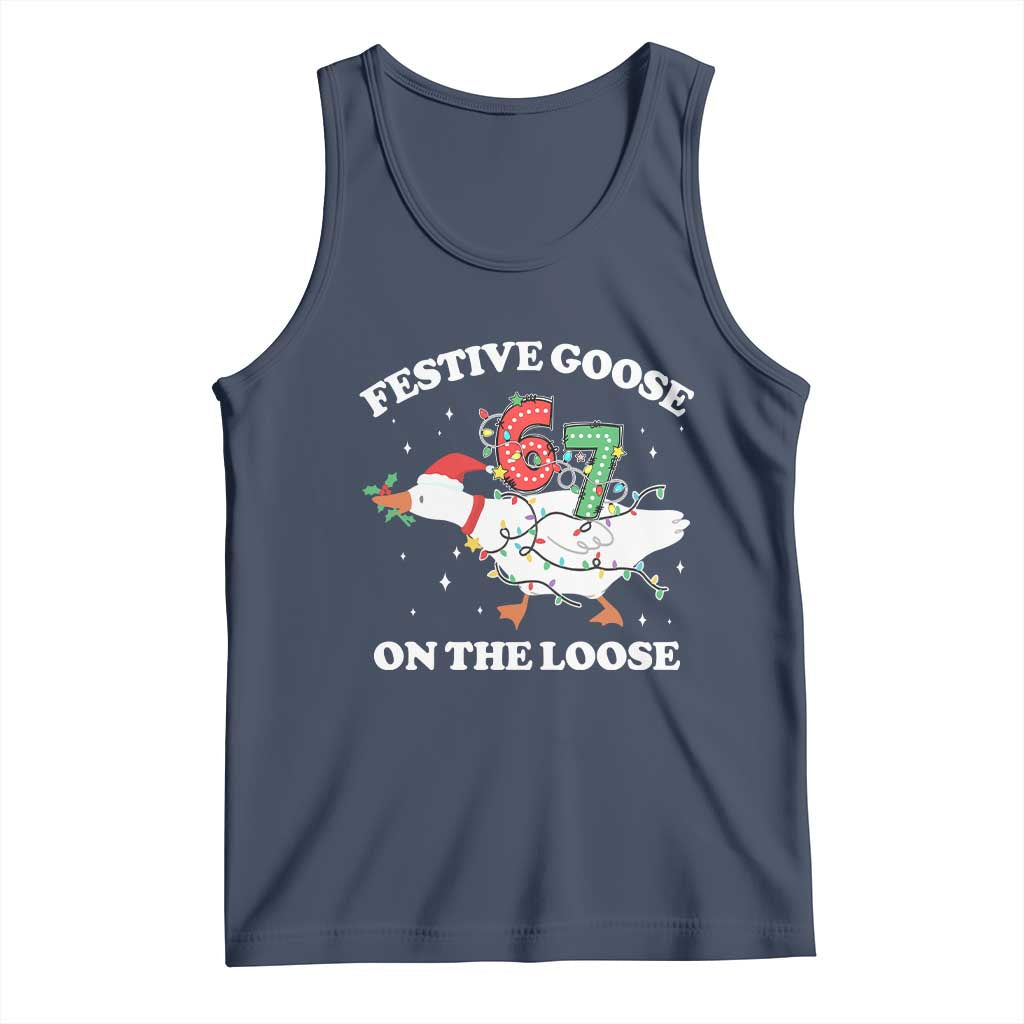 Funny Goose 67 Christmas Tank Top Festive Goose On The Loose Six Seven Meme TS11 Navy Print Your Wear
