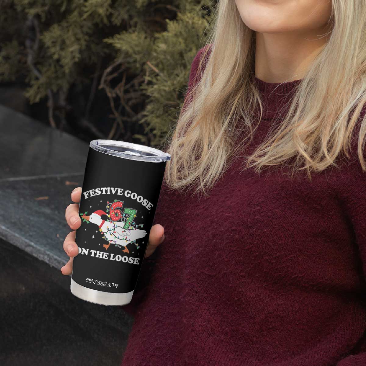 Funny Goose 67 Christmas Tumbler Cup Festive Goose On The Loose Six Seven Meme TS11 Print Your Wear