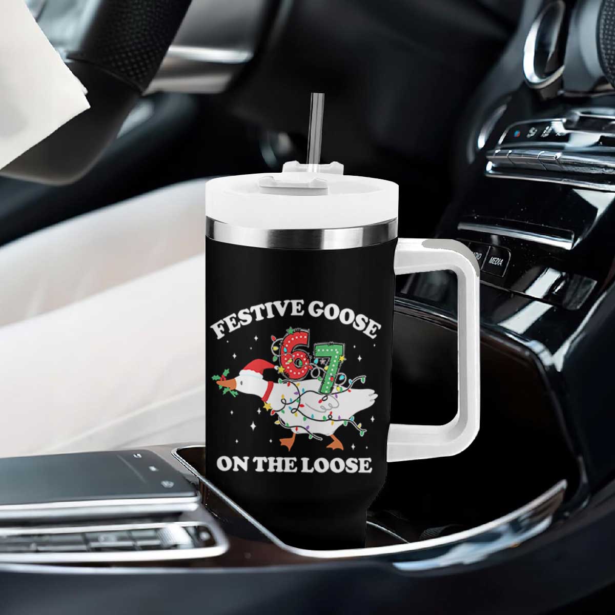 Funny Goose 67 Christmas Tumbler With Handle Festive Goose On The Loose Six Seven Meme TS11 Print Your Wear