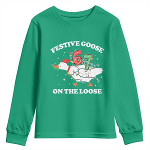 Funny Goose 67 Christmas Youth Sweatshirt Festive Goose On The Loose Six Seven Meme TS11 Irish Green Print Your Wear