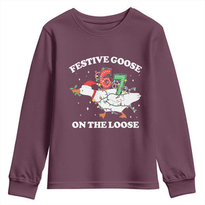 Funny Goose 67 Christmas Youth Sweatshirt Festive Goose On The Loose Six Seven Meme TS11 Maroon Print Your Wear