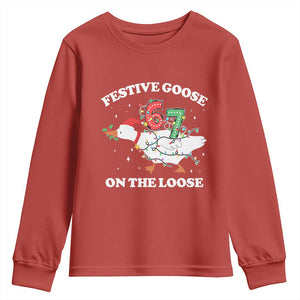 Funny Goose 67 Christmas Youth Sweatshirt Festive Goose On The Loose Six Seven Meme TS11 Red Print Your Wear