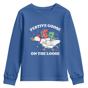 Funny Goose 67 Christmas Youth Sweatshirt Festive Goose On The Loose Six Seven Meme TS11 Royal Blue Print Your Wear